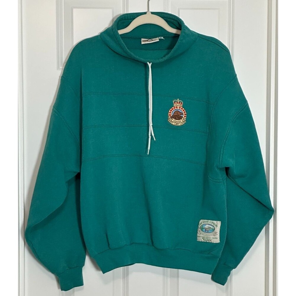 VTG The Shirt Company Banff Lake Louise Canada Pullover Size L Teal Embroidered